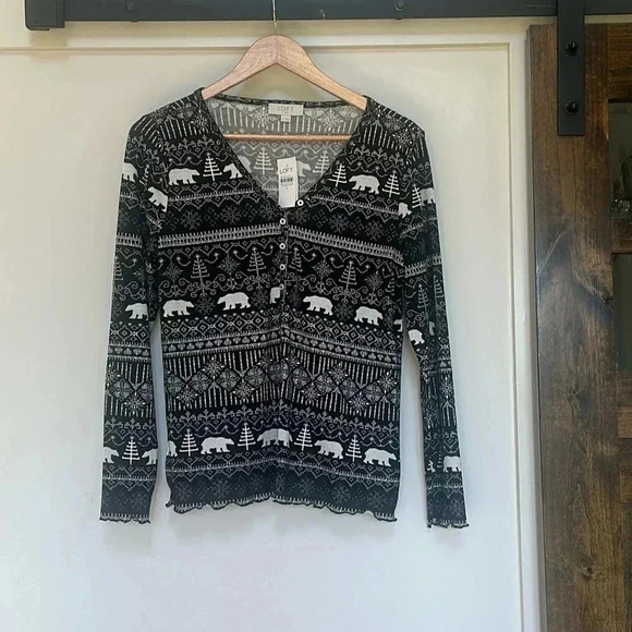 LOFT Polar Bear Henley Pajama Set Size Small Polar Bears - Picture 4 of 6